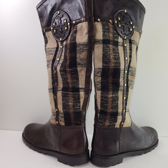 Tory Burch Tall Brown Leather Wool Boots (10.5 US) - Picture 1 of 11